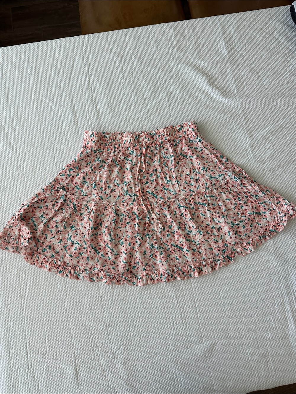 NWT Alelly Pink Floral Tiered Mini Skirt Smocked Waist Size Small
